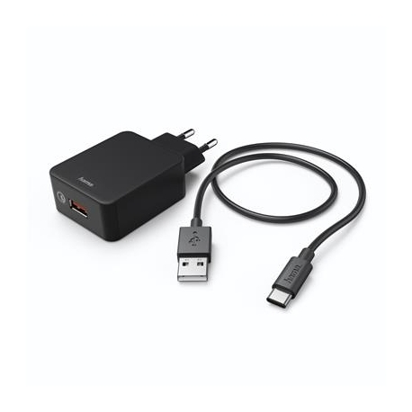 Hama Quick Charger With USB-C cable, 19,5W, 1,5m, must - Laadimisadapter kaabliga