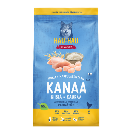 Hau Hau täistoit kana-riis-kaer kõikidele täiskasvanud koertele 4kg