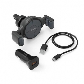 Hama FC10 Flex-Set, 10 W, Qi charging, must - Juhtmevaba laadija / telefonihoidja autosse