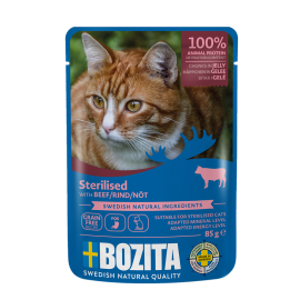 Bozita kassitoit Indoor & Sterilised veiseliha tükid želees 12x85g