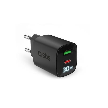 SBS LCD Wall Charger, USB-A, USB-C, LCD, 30 W, must - Laadija