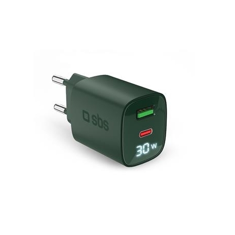 SBS LCD Wall Charger, USB-A, USB-C, LCD, 30 W, roheline - Laadija