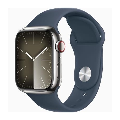 Apple Watch Series 9 GPS + Cellular, 41 mm, Sport Band, S/M, hõbe roostevaba teras / sinine - Nutikell