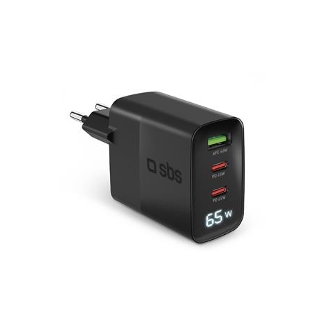 SBS LCD Wall Charger, USB-A, 2x USB-C, LCD, 65 W, must - Laadija